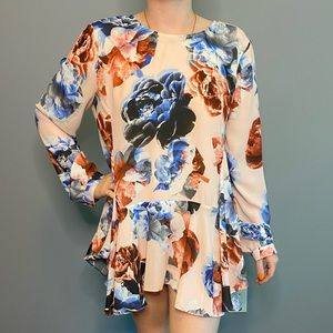 CeCe Women’s Floral Blousey Tunic w/ Ruffle